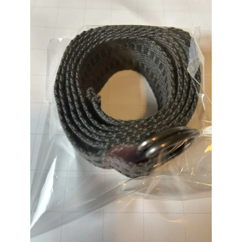 Grey Black Woven Belt with Silver D-Ring Buckle